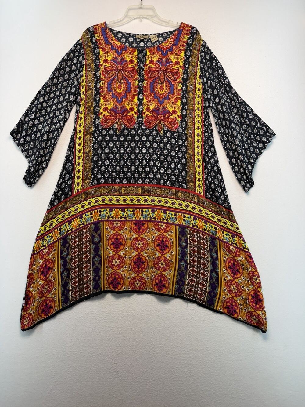 SR Fashion Womens L Tunic Dress Multicolored Whimsical Rayon BoHo Beach Vaca